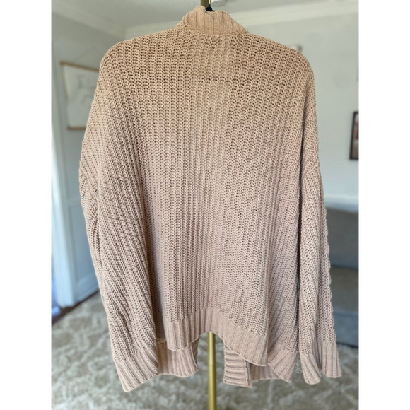 American Eagle Chunky Knit Cardigan Open Front Pockets Beige L Cozy Buttery Soft - Picture 3 of 8